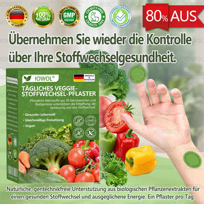 🥦Offizieller Store | IOWOL® Daily Vegetable Metabolic Patch unterstützt Entgiftung, Verdauung und metabolischen Reset mit organischen Gemüseextrakten und Phytonährstoffen aus 39 Gemüsen und grünen Pflanzen, für mehr Energie und Wohlbefinden.